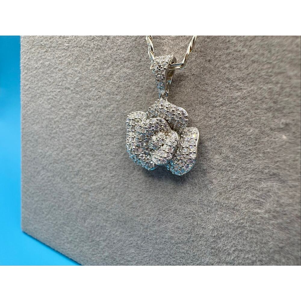 NEW 2ct. Moissanite Rose Pendant & 17" Figaro Chain, Stamped - Picture 6 of 8
